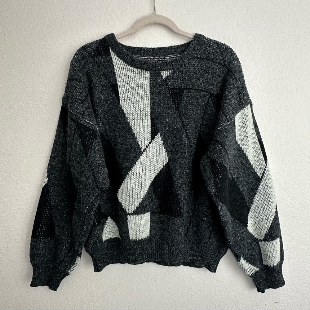 Vintage geometric pattern chunky knit sweater